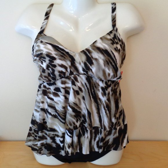 Magicsuit Sheridan Tiered Ruffle Swimsuit 1 PC Black & Brown Go Wild Size 14 NEW - Picture 4 of 7